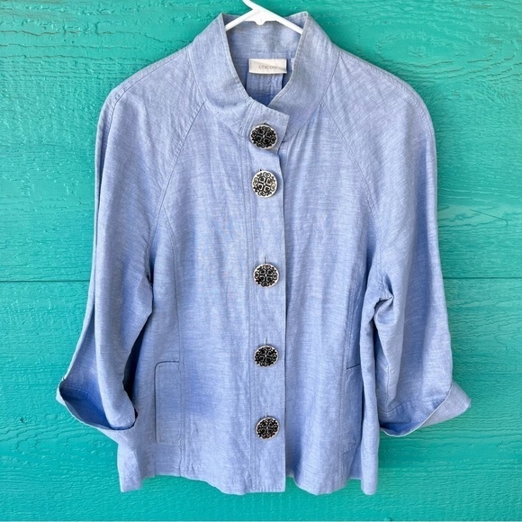 Chico's Tops - CHICO'S LINEN LAGENLOOK JACKET 3/4 SLEEVES LIGHT BLUE BUTTON FRONT SIZE LARGE